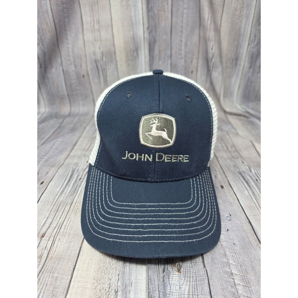 John Deere Logo Navy Blue Charcoal Trucker Hat Embroidered Mesh Cap Adjustable